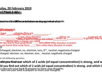 AQA GCSE CHEMISTRY STRONG AND WEAK ACIDS LESSON WITH WORKSHEET.