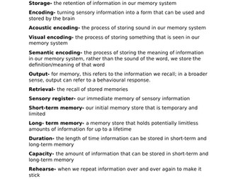 GCSE Psychology Edexcel 9-1 Memory Revision booklet