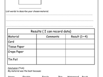 Year 2 Science Materials Investigation
