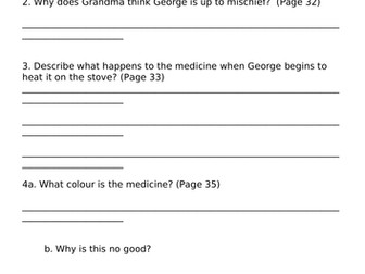 George's Marvellous Medicine Chapter 5 and 6 Comprehension
