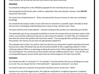 AQA A-Level Sociology Exam Question CRIB Sheets