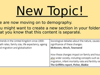 Demography Unit of Work AQA A-Level Sociology