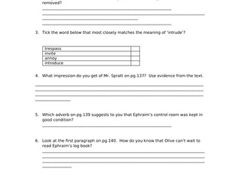 Letters From The Lighthouse -  Chapters 14 - 16 Reading questions Y6 for SATs preparation .