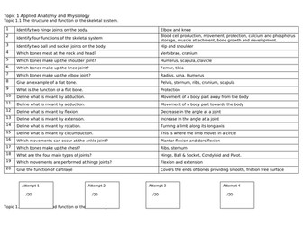 GCSE PE Edexcel (9-1) Self quizzing starters/homework.