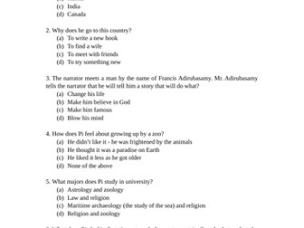 Life of Pi Detailed Quizzes