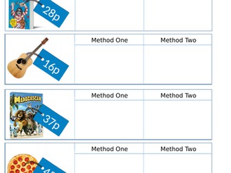 Differentiated 'Using different coins to make the same amounts' worksheets.
