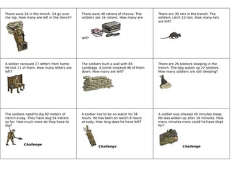World War One Subtraction Word Problems