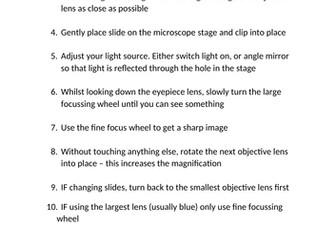 How to use a Microscope: Checklist