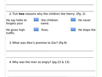 High Five Henry- White Book Band Comprehension Questions