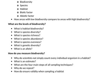 OCR A - Studying Biodiversity & Sampling