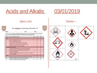 KS3 Year 7 Acids and Alkalis Scheme of Work