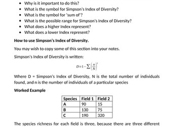 OCR A - Simpson's Index of Diversity