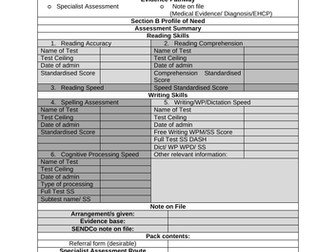 JCQ Exams Access Arrangements/ Reasonable Adjustments Student Record Portfolio Top Sheet