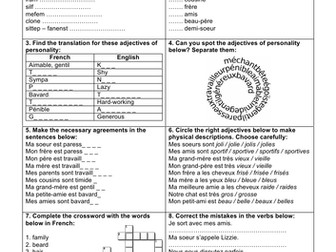 French GCSE Worksheet on "Me, my family, and friends" (Answers provided)