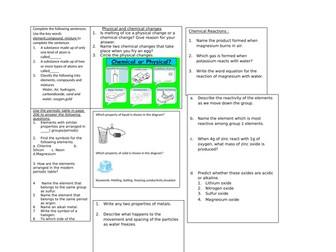 Revision sheet for unit 8F- Periodic table