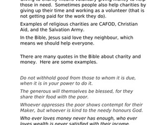 Key Stage 2 RE - What the Bible teaches us about Charity and Money.  2/3 lessons