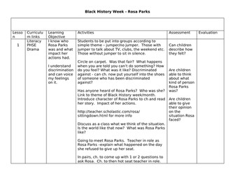 Rosa Parks Series of PSHE Lessons for Black History Week or Women's History Month