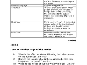 Low Ability Year 7 Non-Fiction WaterAid Leaflet Analysis