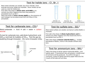 Edexcel SC25 Tests for ions Revision knowledge organiser