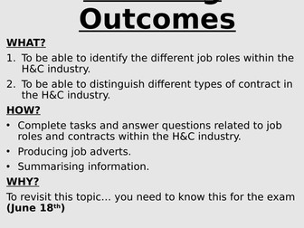 LO1 Unit 1 L1/2 Hospitality and Catering - Job Roles, Communication and Contracts