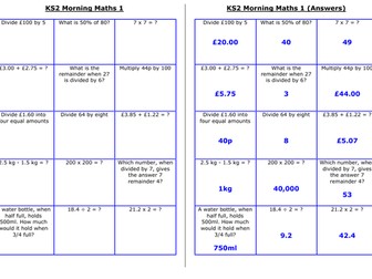 Morning Maths Activity Sheets | Teaching Resources