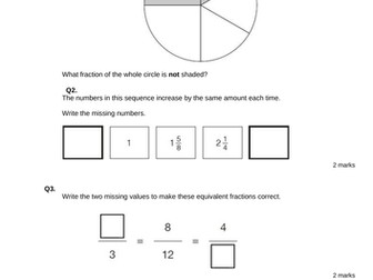 Year 6 SATs questions based on Unit 3 Autumn White Rose:  Fractions