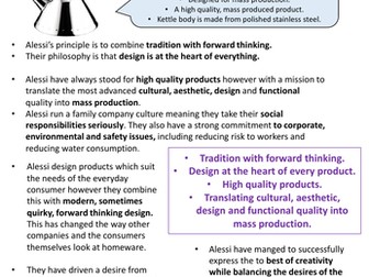 Summary Sheets On Two Companies and Designers - 'Work of Others' AQA GCSE Design and Technology