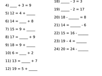 Missing numbers in calculations worksheets