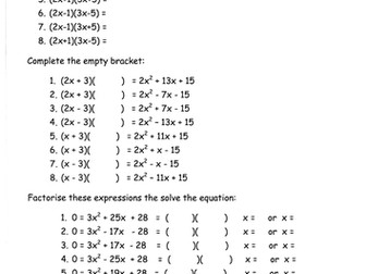 Expanding and factorising quadratics