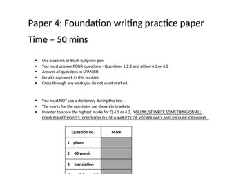 GCSE Spanish AQA Foundation writing | Teaching Resources