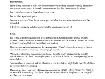 Physics IGCSE 9-1 Equations to Learn and Rearrange