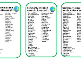 Spelling in Geography (commonly misspelt words)