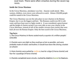 Roman Chariot Racing Multiple Choice Reading Comprehension