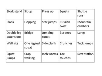 fitness bingo