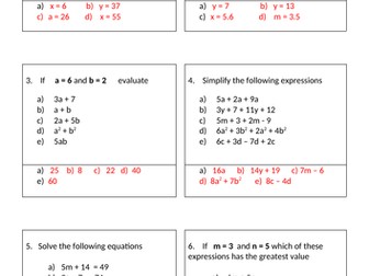 Algebra Relay Race with answers