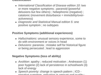 Schizophrenia Revision Notes