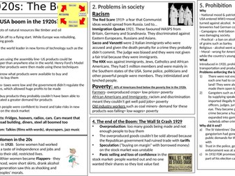 knowledge organiser/summary  AQA USA 1920-73 GCSE History