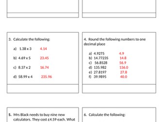 Decimals Relay Race with answers