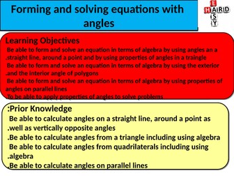 Forming and solving equations from angles