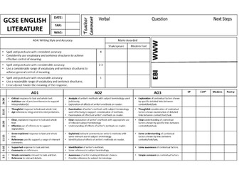 English Literature GCSE DIRT Sheet