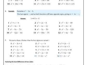 Factoring Trinomials & Sum/Difference of Cubes; Quadratic Equations
