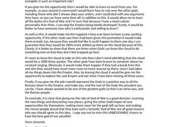 WAGOLL Persuasion letter reading comprehension based on Roman Gods