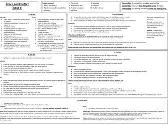 AQA Theme D Peace and Conflict - Revision knowledge sheet