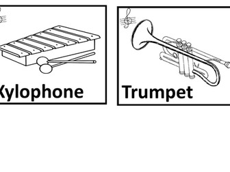 Musical instruments.  Colouring pages.