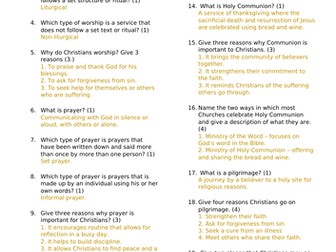 AQA Christian Practices - Knowledge test with answers