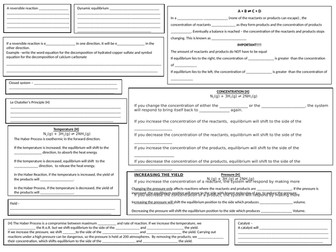 Reversible Reactions and Le Chatelier's Principle Revision Mat and Exam Questions