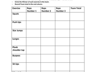 Fitness Circuit and score sheet