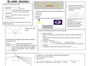 8J- Light KS3 revision sheet