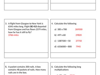 Whole Number relay race with answers