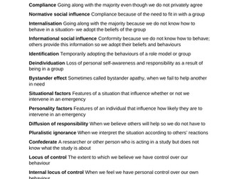 GCSE Edexcel 9-1 Psychology Social Influence revision booklet